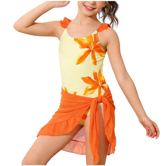 Agkizg Girls Two Piece Swimsuit Set Print with Chest Pad Adjustable Strap Surf Swim Dress for Kids