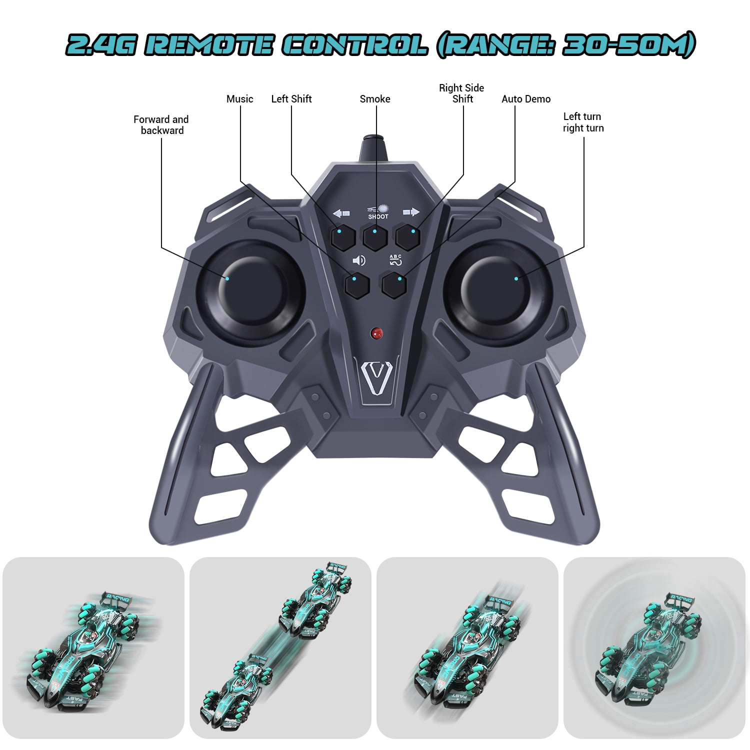 Quntis 1/12 Hand Controlled Remote Control Car, 2.4GHz  RC Stunt Car, Gesture Sensing RC Car with Spray Lights & Music, 360° Drift Hand Controlled RC Car, Blue