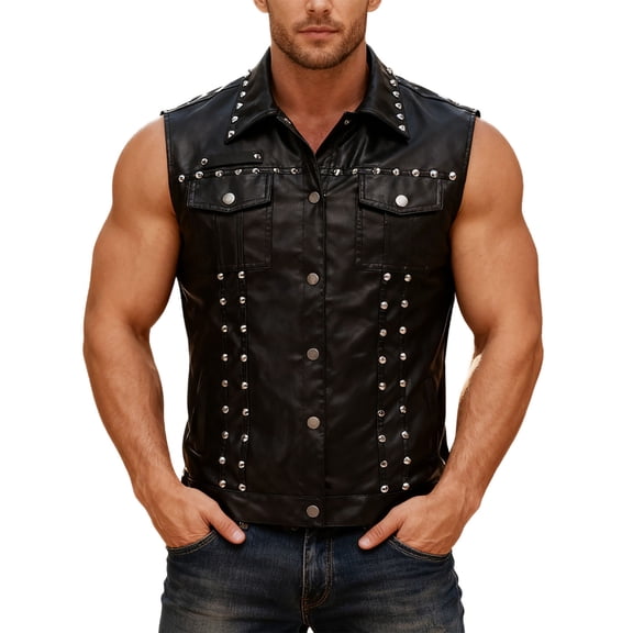 Krdevn Men's Black Studded Sleeveless Vest for Casual Streetwear Style in Fall and Summer Fashion,Tank Tops Men,XL