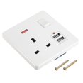 thumbnail image 1 of Unique Bargains UK Socket Switched Multi Power Outlet Dual USB White PC Panel 250V 13A 88mm x 86mm, 1 of 5