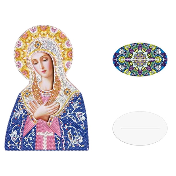 Pintura de diamantes DIY Virgen María Dibujo de diamantes católico Religiones Punto de cruz Amarillo azul
