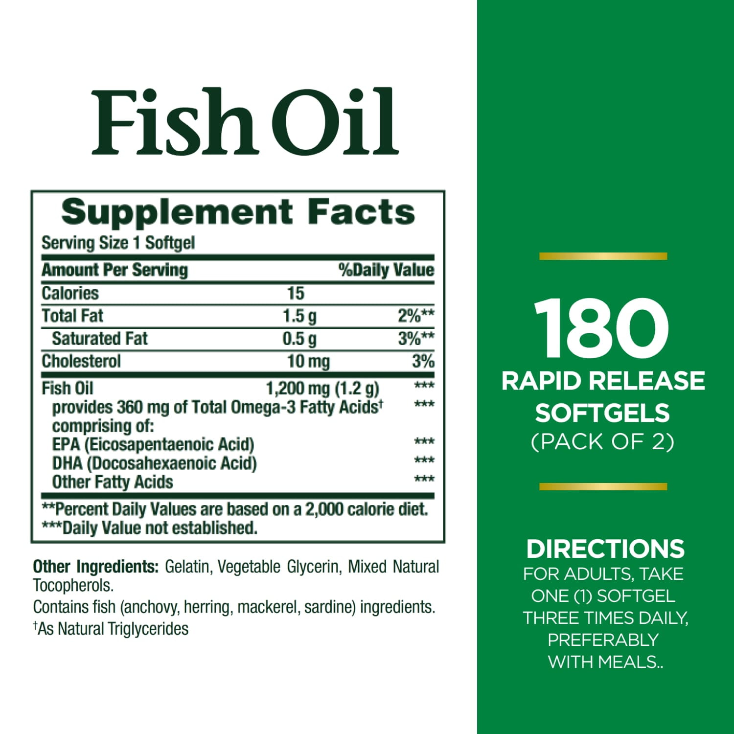 Nature's Bounty Fish Oil Softgels, 1200Mg, 180 Ct, 2 Pack