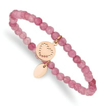 Primal Steel Stainless Steel Polished Rose IP-plated Heart Pink Jade Stretch Bracelet