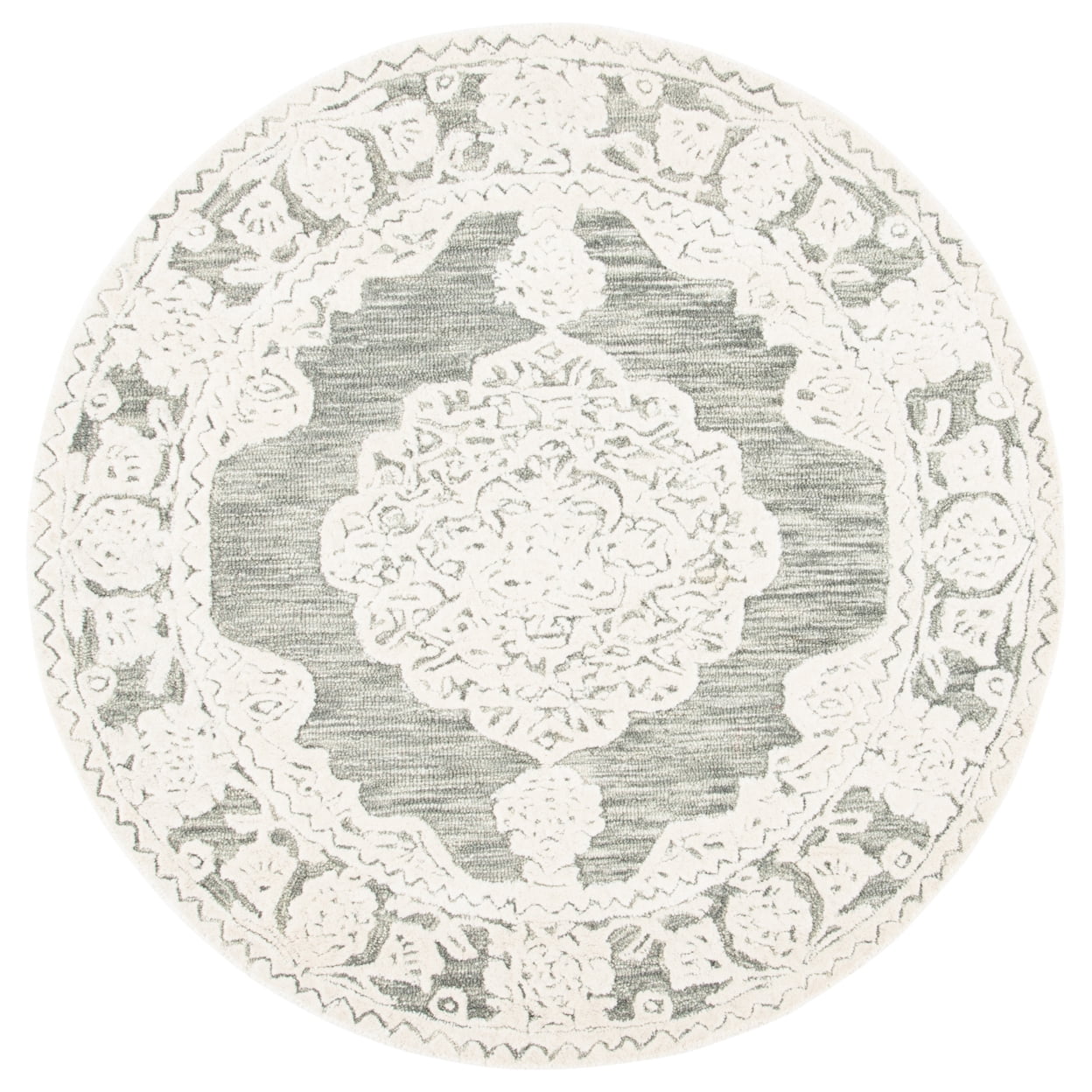 SAFAVIEH Micro-Loop Antonio Medallion Area Rug, Grey/Ivory, 4' x 6'