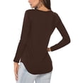 thumbnail image 3 of Holzkary Women's Long Sleeve Shirts V Neck Basic Tee Tops Loose Fit Fall Outfits for Women Loose Blouse Fashion Top Casual V-Neck Long Women Color Sleeve Solid Lady Women's Blouse Coffee L, 3 of 4