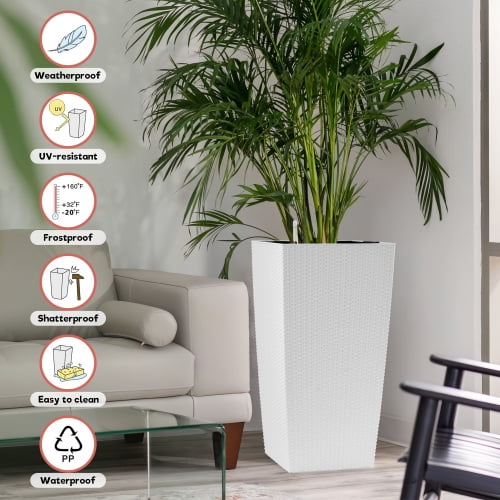 DEGUO 30 in Tall Large Flower Pots Planter with Self-Watering Drainage Holes&Inner Trays Indoor Outdoor Plant Pot with Drain Holes for Garden, Patio,White