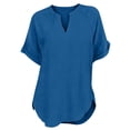 thumbnail image 5 of Womens Cotton Linen Tunic Tops Half Sleeve V Neck Pullover Tshirts Elbow Length Sleeve Blouses Dressy Casual Summer Trendy Loose Fit Boho Gauze Shirts Plus Size Flowy Outfits Blue Xxl, 5 of 6