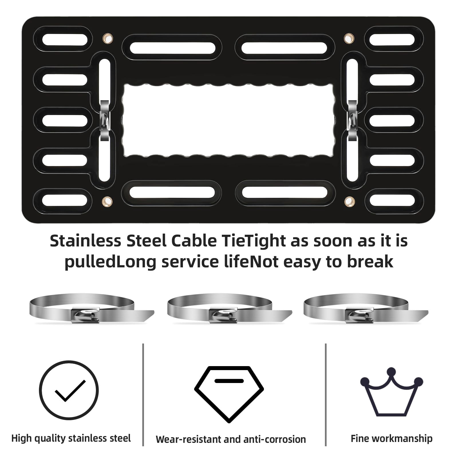 Front License Plate Bracket,No Drill Front License Plate Holder,Front License Plate mounting kit,Universal Bumper Car Frame Mount Adapter with Stainless Steel Screw Cap,Cable Ties
