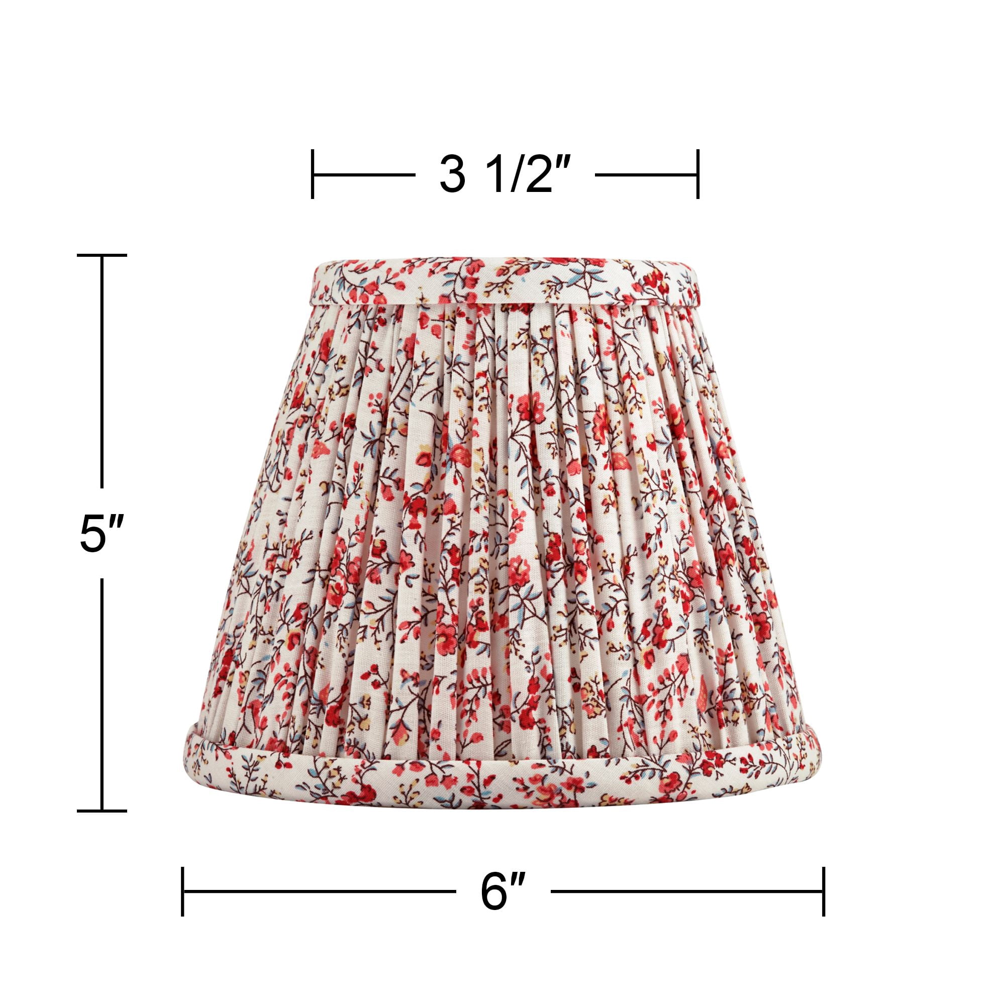 Springcrest Nelle 3 1/2" Top x 6" Bottom x 5" High x 5" Slant Print Lamp Shade Replacement Red Pleated Floral Clip On Candelabra