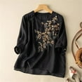 thumbnail image 2 of Pxiakgy Linen Tops for Women Loose Fit Blouses Bohemian Tops Retro Embroidered 3/4 Sleeve Boho Tops Summer Tshirts Beach Travel Vacation Elbow Sleeve Loose Tunics Top Cotton Linen Tops Black 3XL, 2 of 4