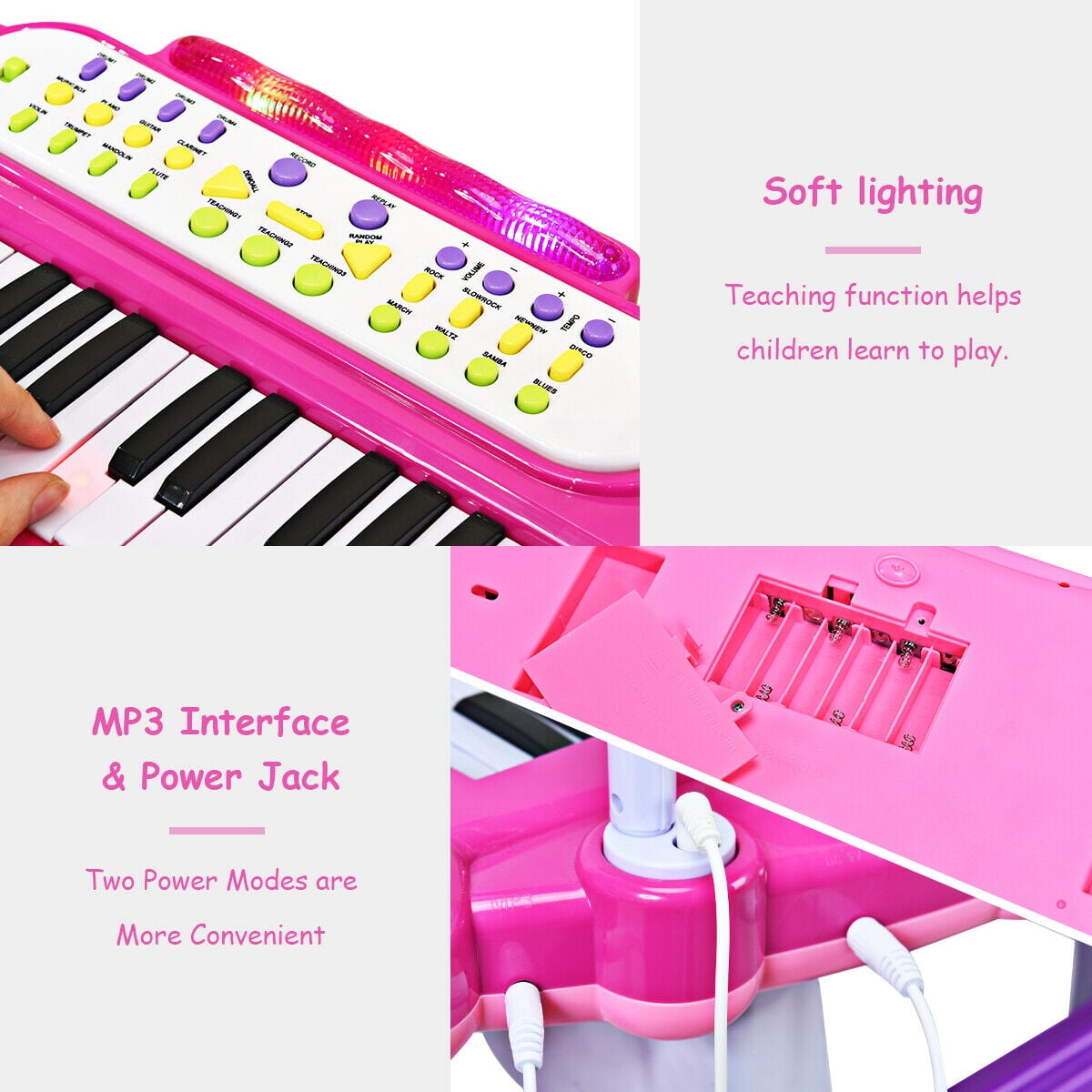 Costway 37 Key Electronic Keyboard Kids Toy Piano MP3 Input with Microphone and Stool Pink