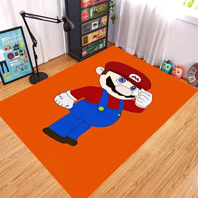 Super Mario Rectangular Carpet Game Non-slip Carpet Cartoon Anime Floor Mat Black Game Mat Kids Room Decoration