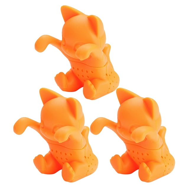 3pcs Cute Cat Silicone Tea Infuser For Loose Leaf Animal Steeper Reusable Strainer For Tea Lovers Home Office Use Orange