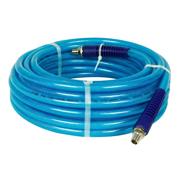 3/8 Inch Polyurethane Air Hose 1/4 Inch Male NPT Fittings 200 PSI 50 Feet Blue AU-2082