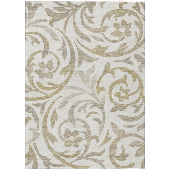 HomeRoots 585805 8 x 10 ft. Floral Washable Indoor & Outdoor Rectangle Area Rug, Ivory, Beige & Taupe