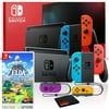 Nintendo Switch with Neon Blue/Red JoyCon Bundle with Neon Purple/Neon Orange JoyCon, and The Legend of Zelda: Links Awakening