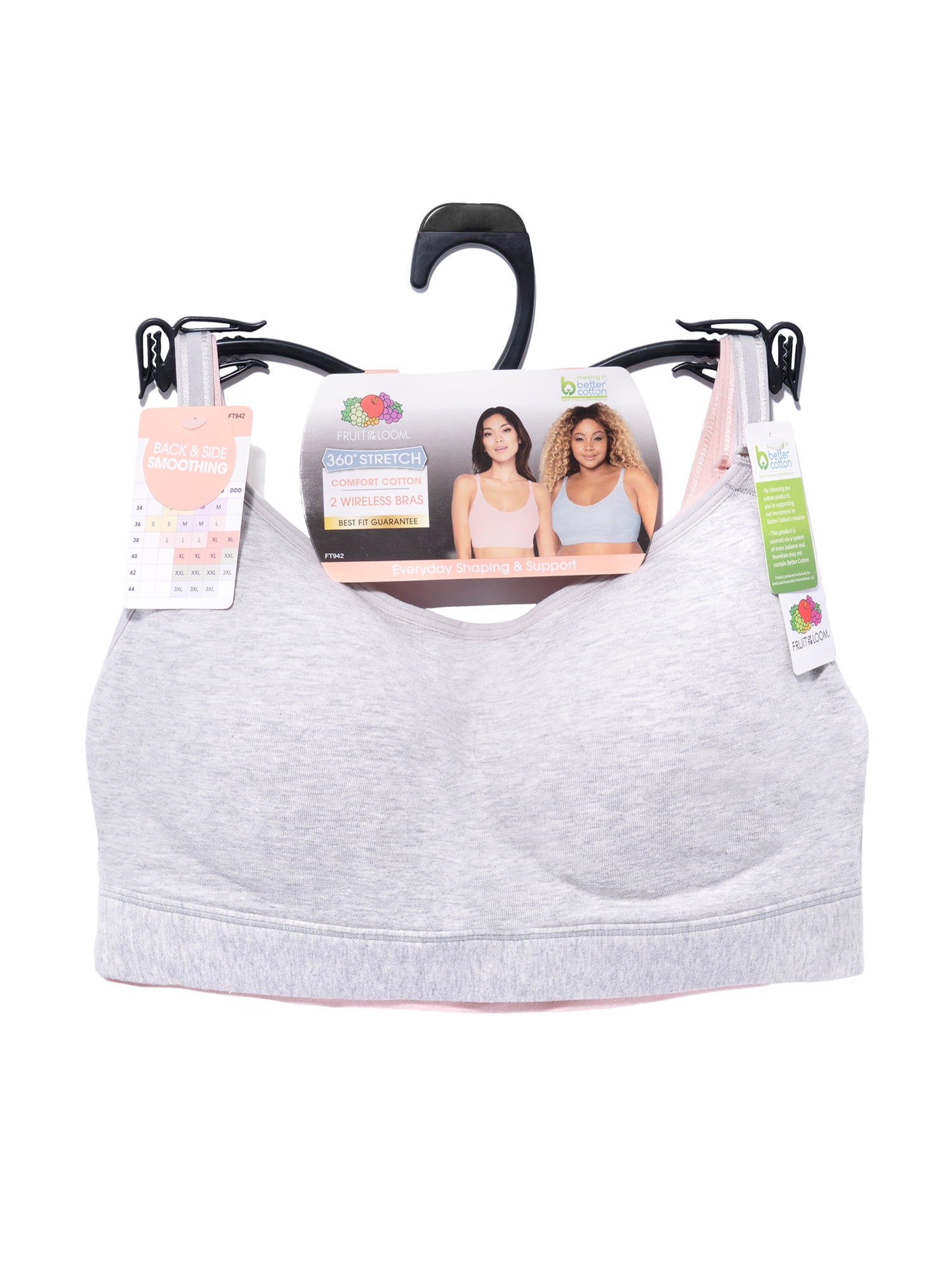 Fruit of the Loom Wireless Bra 2 Pack, Style FT942, Sizes S to