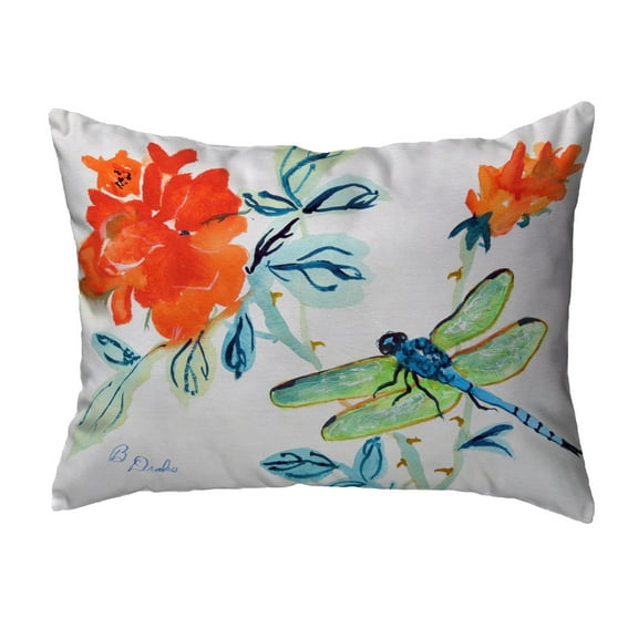 Betsy Drake KS1046 11 x 14 in. Dragonfly & Red Flower Non-Corded Indoor & Outdoor Pillow