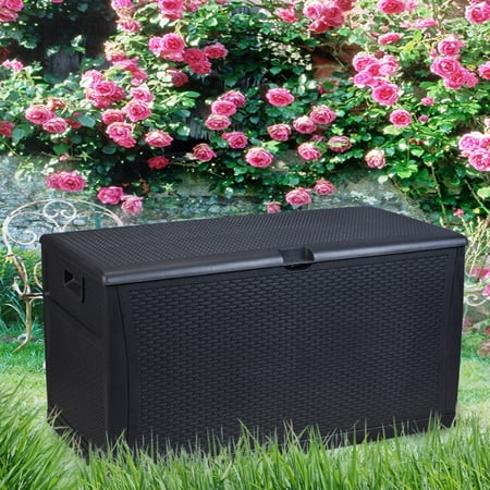 Ainfox Patio Storage Deck Box Outdoor Plastic Bench Ainfox Patio Storage Deck Box Outdoor Plastic Bench All Weather Resin Wicker Container Seat Black