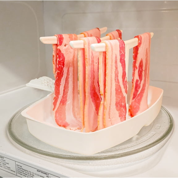 Microwave Bacon Cooking Rack Hanger Tray - Holds 12 Strip For Quick Crispy Bacon - Non-Stick, Easy Clean, Fat-Reducing & Dishwasher Safe