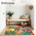 thumbnail image 3 of ODIKA 5'x7' Machine Washable Non-Slip Area Rug, Tropical Sunset Palm Fronds with Hibiscus Blooms High Traffic Rug, Orange, 511567, 3 of 7