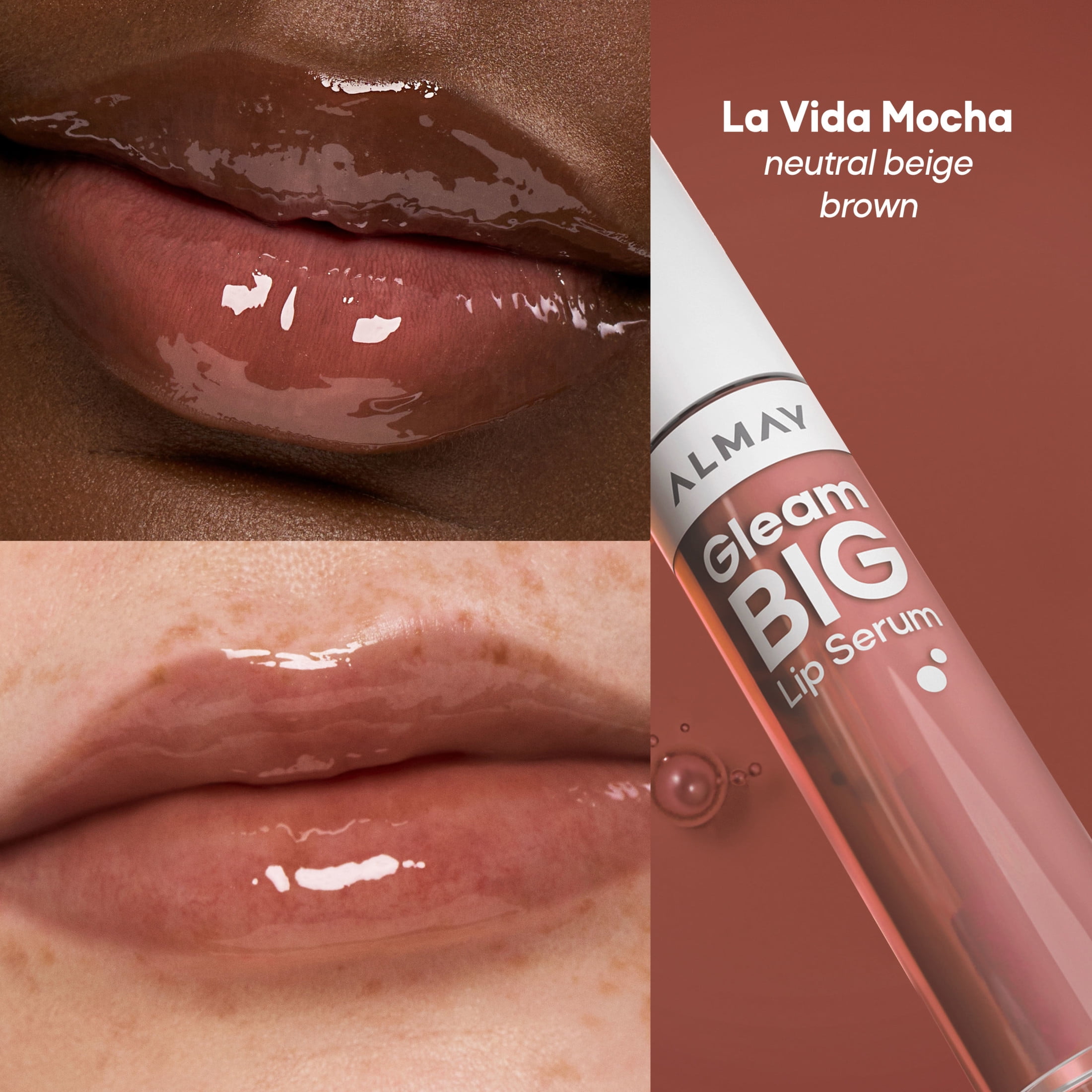 Almay Gleam Big™ Lip Serum, Hydrating Oil, High-Shine, Hypoallergenic, Non-Sticky, 700 La Vida Mocha, 0.13 fl oz
