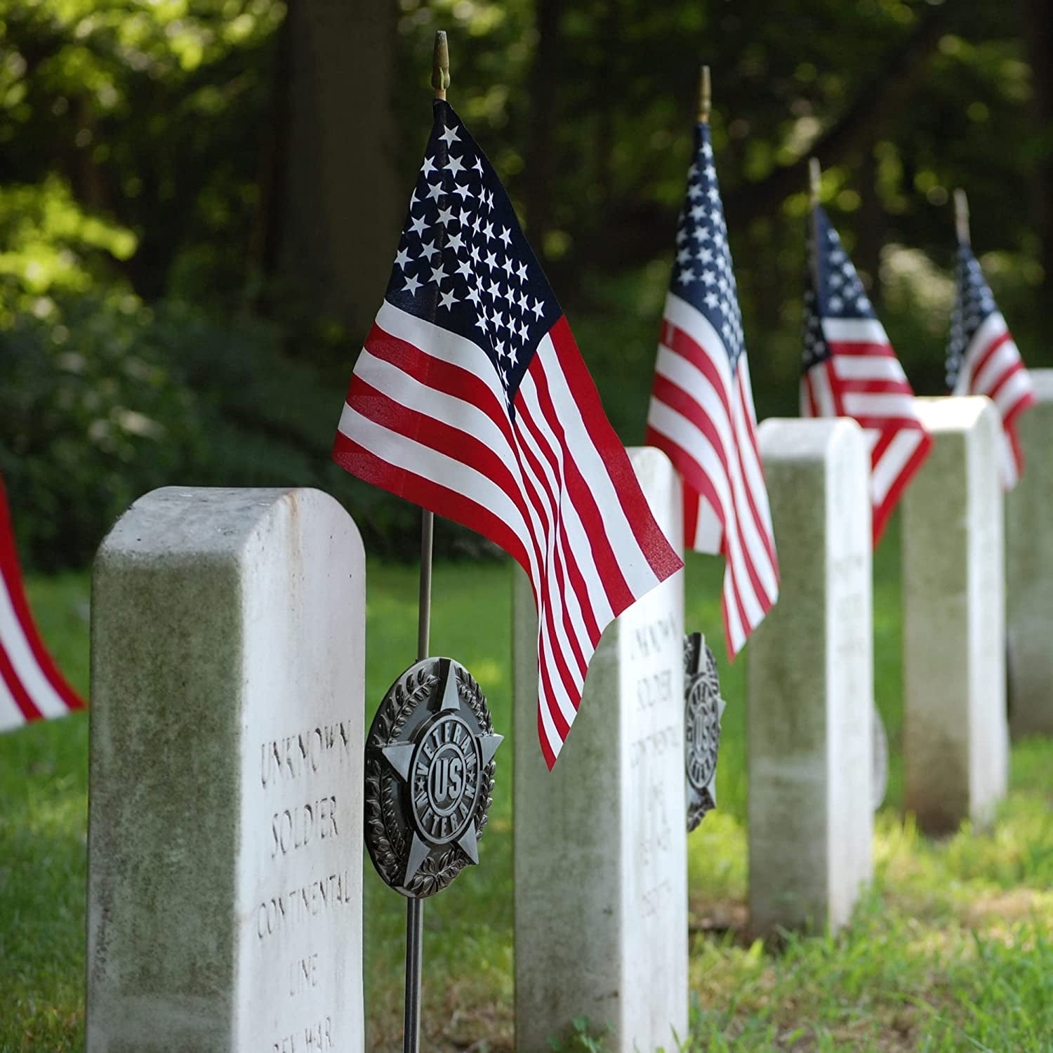 Anley US Veteran Grave Marker with US Stick Flag 34 Inch Tall - Cemetery Memorial Graveside Plaque Flag Holder Gravemarker