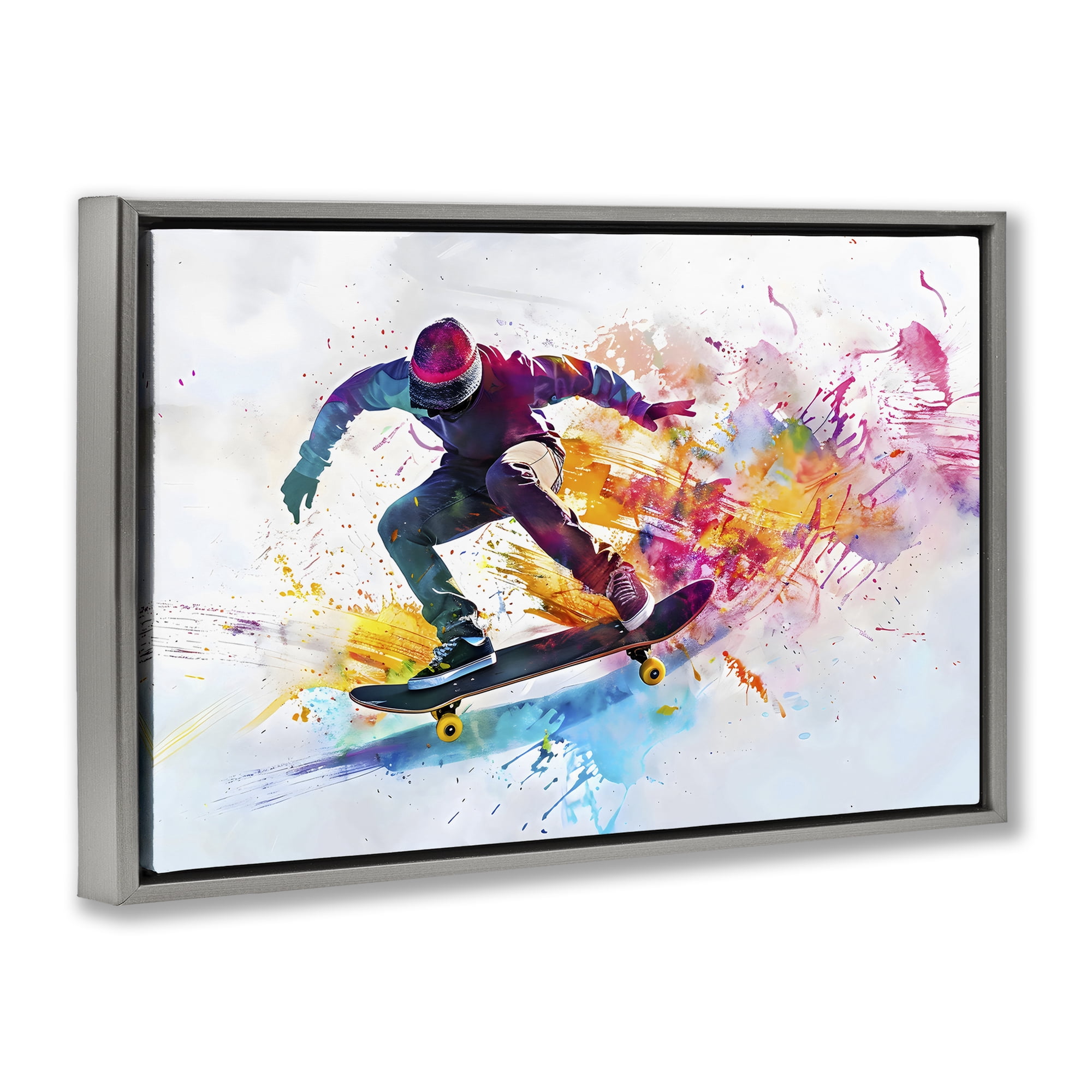 Stupell Industries Skateboarder in Motion Gray Framed Floater Canvas Wall Art, design by Creative Studio