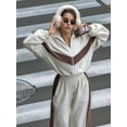 thumbnail image 6 of Women'S 2 Piece Lounge Outfits Zip Up Sweat Set Contrast Striped Wide Leg Jogging Pants Travel Track Suit White L, 6 of 9