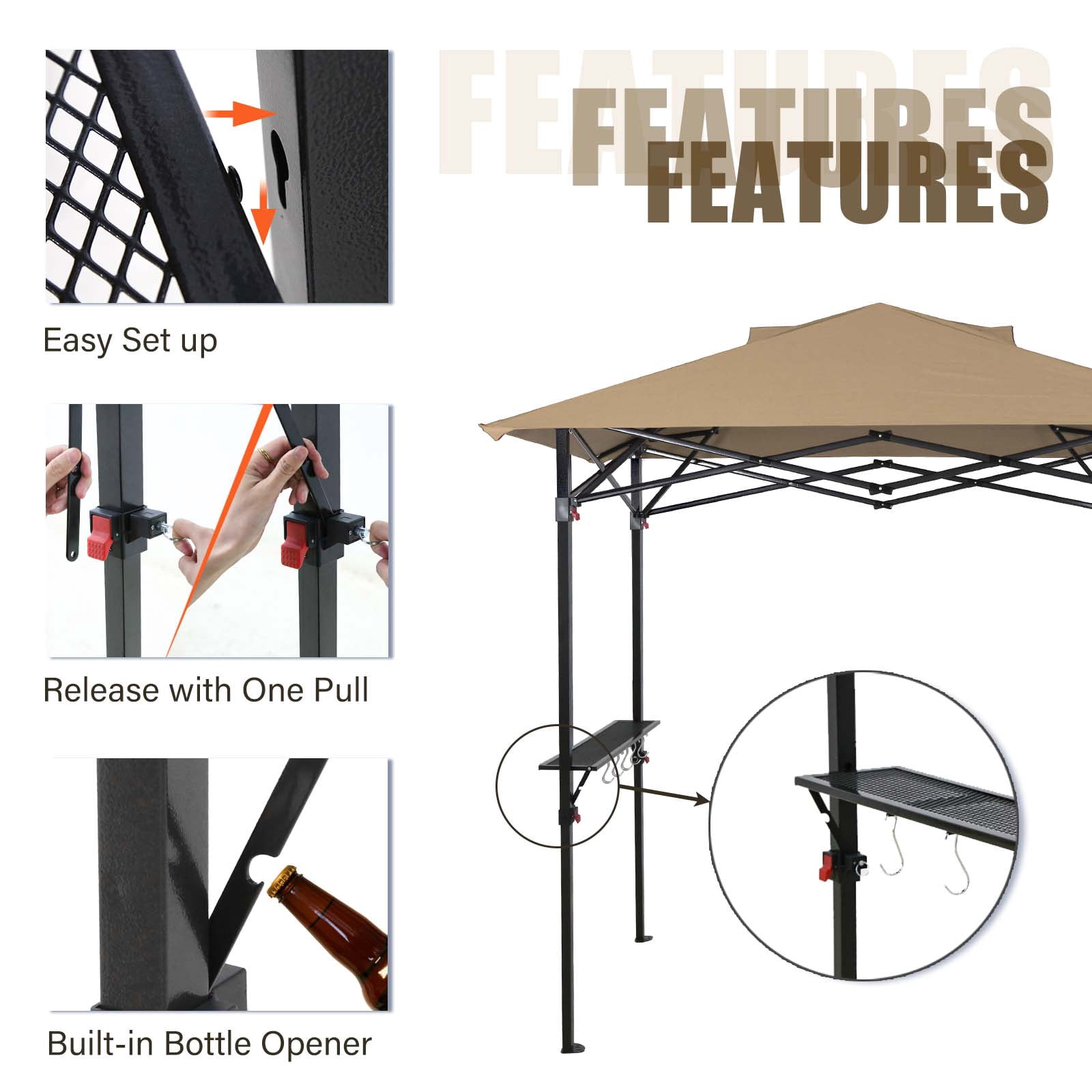 EAGLE PEAK Pop Up 8' x 5' Grill Gazebo, Instant Outdoor BBQ Canopy, Beige