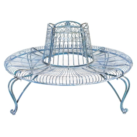 SAFAVIEH Ally Darling Outdoor Wrought Iron Tree Bench, Antique Blue