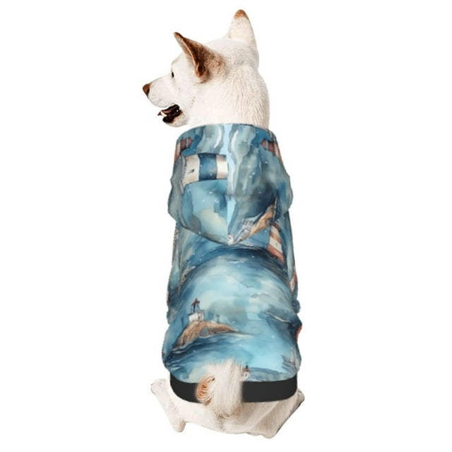 Fotbe Sea Marine And Lighthouse Sudadera con Estampado para Perros Pequeños – Suéter con Capucha para Mascotas, Tela Suave de Forro Polar con Bolsillo-Medium