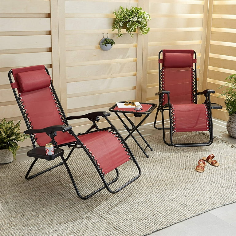 Basics Outdoor Textilene Adjustable Zero Gravity Folding Reclining  Lounge Chair with Pillow, 26, Black