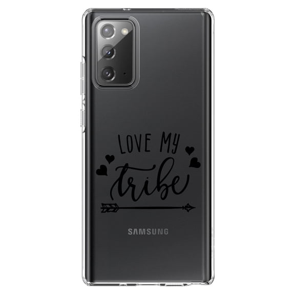 DistinctInk Clear Shockproof Hybrid Case for Samsung Galaxy Note 20 (6.7" Screen) - TPU Bumper Acrylic Back Tempered Glass Screen Protector - Love My Tribe - Black Arrow