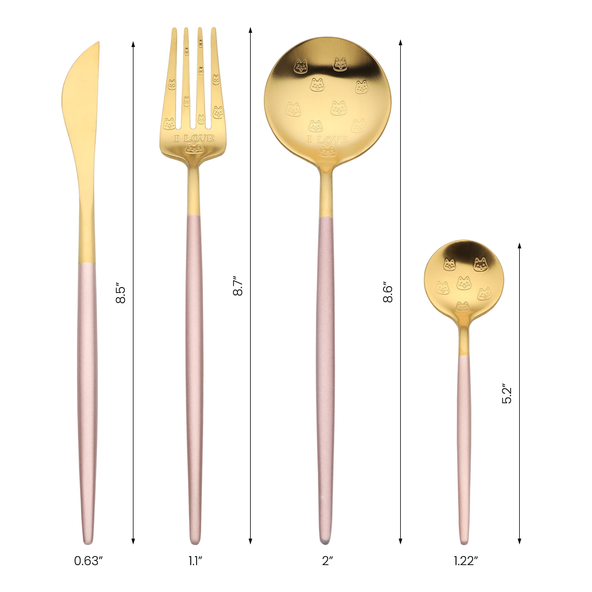 Unique Bargains 4 Piece Stainless Steel Floral Flatware Modern Cutlery Set Pink 4