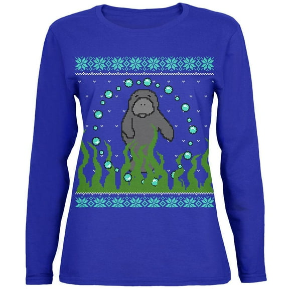 Old Glory Womens Ugly Christmas Sweater Manatee Floaty Potato Long Sleeve T Shirt