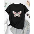 thumbnail image 2 of Women's Stylish Butterfly Print T-Shirt - Casual Crew Neck, Short Sleeve, Soft Polyester Blend, Comfortable Summer Top in White with Black & Green Floral Print Design, Vacation Clothing | Trendy Wome, 2 of 6