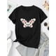 thumbnail image 2 of Camiseta de manga corta para mujer transpirable Moda de veranoWomen's Stylish Butterfly Print T-Shirt - Casual Crew Neck, Short Sleeve, Soft Polyester Blend, Comfortable Summer Top in White with Bla, 2 of 6