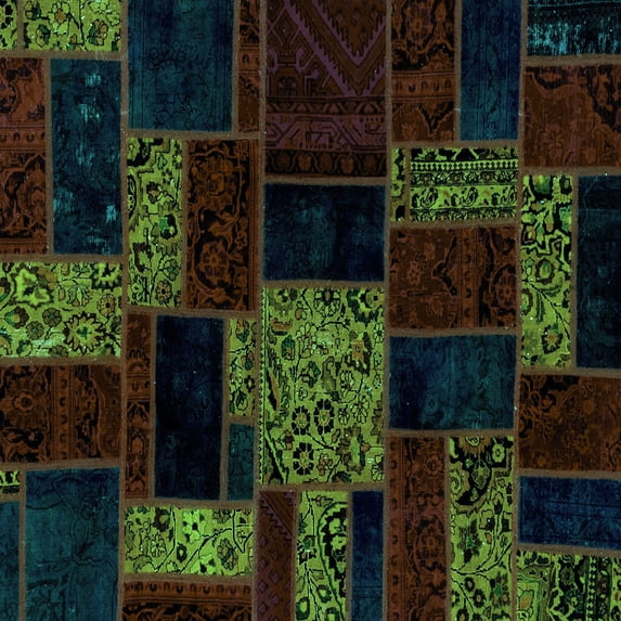 Ahgly Company Machine Washable Indoor Square Patchwork Turquoise Blue Transitional Area Rugs, 8' Square