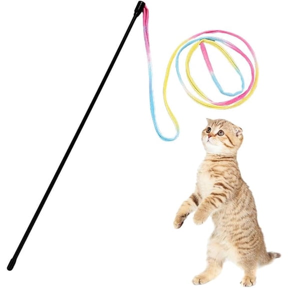 Cat Wand Toys Interactive Kitten Toys for Indoor Cats Colorful Wand String for Exercise Kitten Stick Kitty Rope Toy Rainbow Ribbon