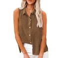 thumbnail image 2 of Frostluinai Womens Sleeveless Button Down Shirt Collared Cotton Linen Blouse Casual Office Shirts Basic Solid Splie Hem Tank Tops, 2 of 7