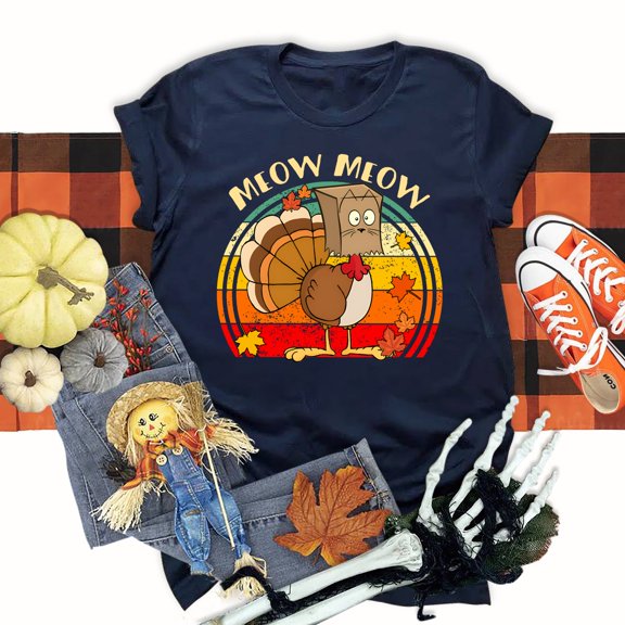 Meow Meow Funny Turkey Thanksgiving Shirt, Love Fall Y'All Shirt, Hello Pumpkin Fall Vibes Gift Tee, Peace Love Thanksgiving Family Thanksgiving Sweater