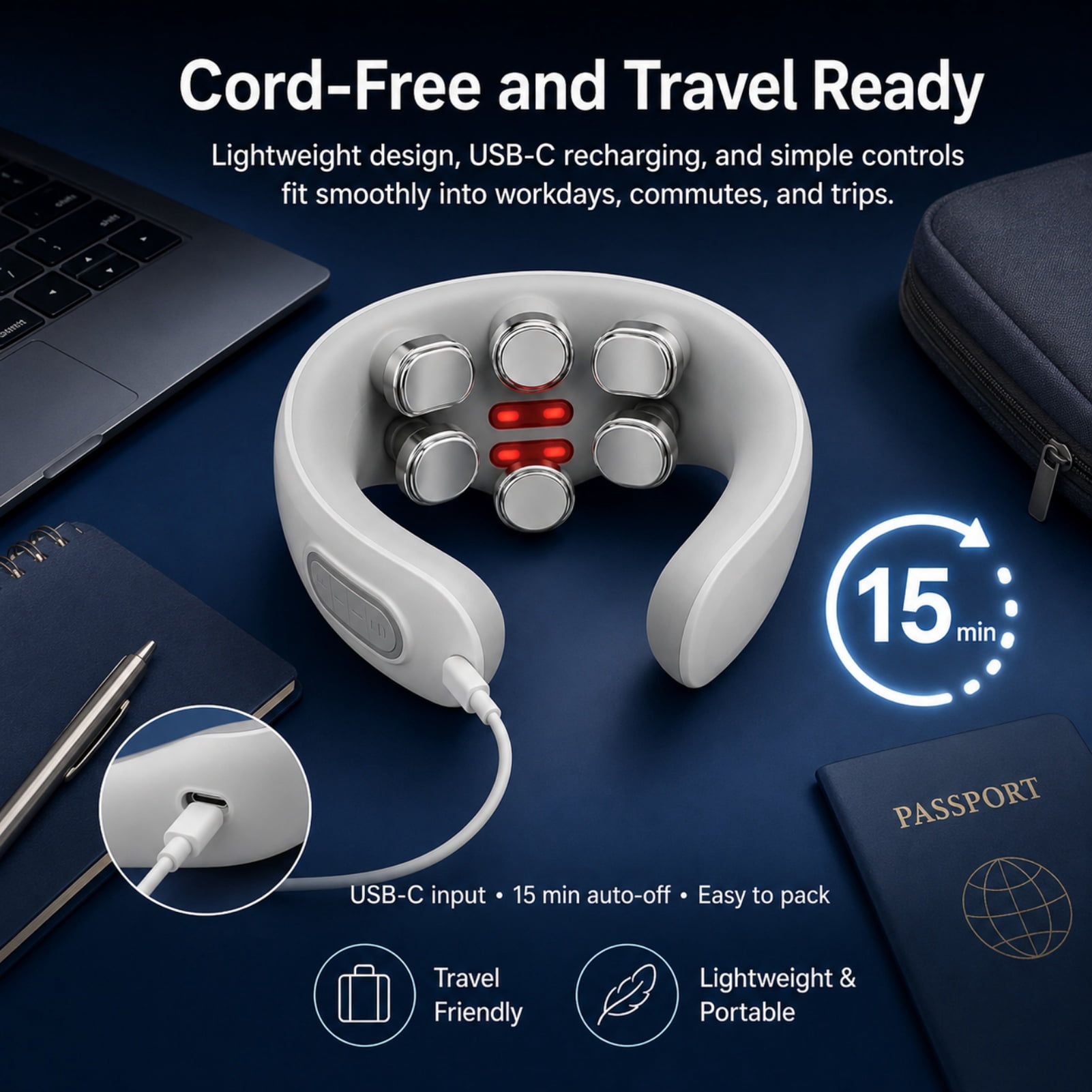 Magic Pro 3.0 Neck Massager, Magic Pro 3.0 Neck Massager 2026, Contoured Support Design with Dual-Level Mechanical Rhythmic Modes, Integrated Heat Therapy and Vibration, Ideal for Office Use