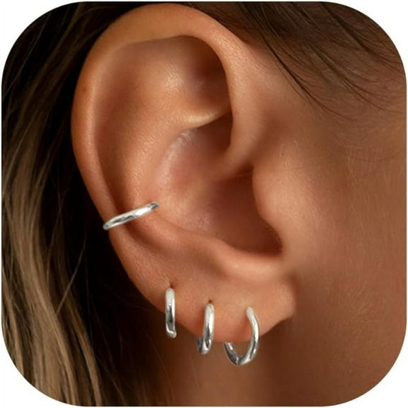 Small Gold Hoop Huggie Earrings Set For Women Non Tarnish 14K Gold Plated Lightweight Cartilage Earring Pack For Multiple Piercings For Sensitive Ears[Z5457]