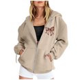 thumbnail image 4 of Women's Fashion Rugby Print Zippered Long Sleeve Hoodie with Pocket Drawstring Casual Athletic Sweatshirt, 4 of 6