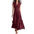 thumbnail image 2 of XiYing Robes Décontractées pour Femmes, Robe Maxi Classique à Col en V Sans Manches pour Femmes avec Emmanchures à Volants et Détail de Bouton avant pour les Vacances d'Été, M-TTG,, 2 of 7