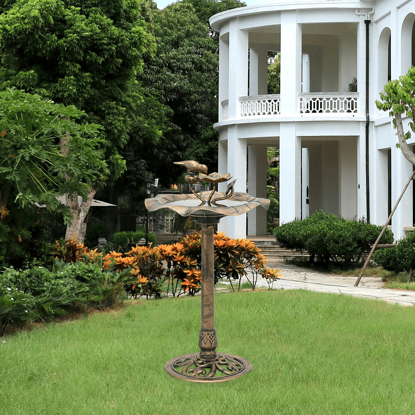 MoNiBloom 28" Outdoor Pedestal Bird Bath, for Garden Patio Backyard Decor, Bronze