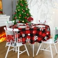 thumbnail image 3 of Christmas Tablecloth Christmas Table Cloth Plaid Tablecloth Black and Red Buffalo Checkered Let It Snow Washable Table Cover for Party Decoration Round Christmas Tablecloth 60 inch, 3 of 6