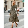 thumbnail image 2 of DARING DIVA Leopard Print Long Sleeve Ruffle Tie V Neck Midi Dress M Brown, 2 of 7