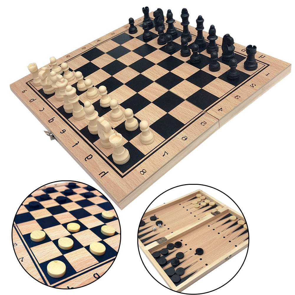 Folding Chess Set Wooden Pieces Portable Roll-up Board Puzzle Game Gift DB 